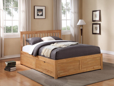 Pentre Double 4ft 6 Hardwood Oak Fixed Drawer Bed Frame