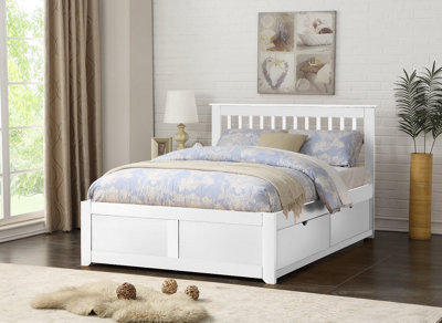 Pentre Double 4ft 6 Hardwood White Fixed Drawer Bed Frame