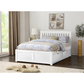 Pentre Double 4ft 6 Hardwood White Fixed Drawer Bed Frame