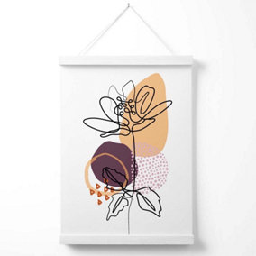 Peony Floral Line Art with Boho Purple and Orange Shapes Poster with Hanger / 33cm / White