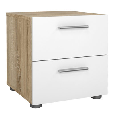 Pepe Bedside 2 Drawers in Oak with White High Gloss