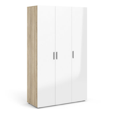 Pepe Wardrobe with 3 doors in Oak with White High Gloss | DIY at B&Q