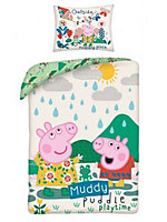 Peppa Pig Muddy Puddle Playtime Single Duvet Cover and Pillowcase Set - European Size