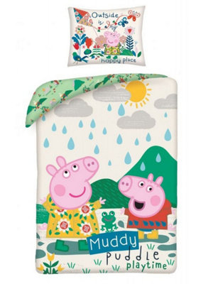 Peppa Pig Muddy Puddle Playtime Single Duvet Cover and Pillowcase Set - European Size