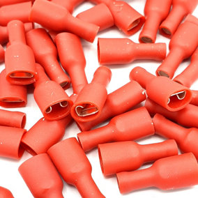 PEPTE 100 x 2.8x0.5mm Red Fully Insulated Female Push-On Disconnects Terminals