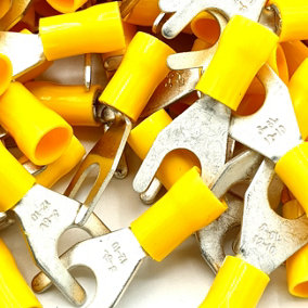 PEPTE 100 x 4.3mm Yellow Cable Crimp Fork Spade Terminals Connectors