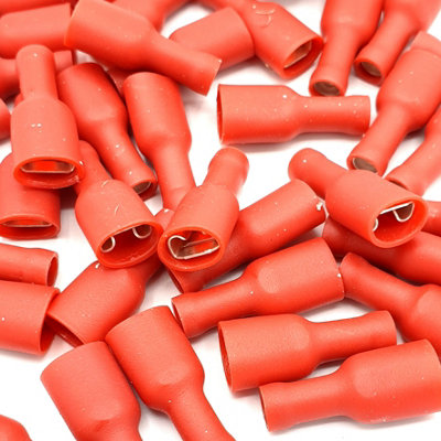 PEPTE 100 x 4.8x0.5mm Red Fully Insulated Female Push-On Disconnects Terminals