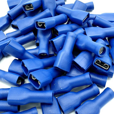 PEPTE 100 x 6.3x0.8mm Blue Fully Insulated Female Push-On Disconnects Terminals