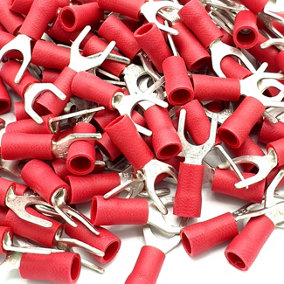 PEPTE 100 x 6.4mm Red Cable Crimp Fork Spade Terminals Connectors