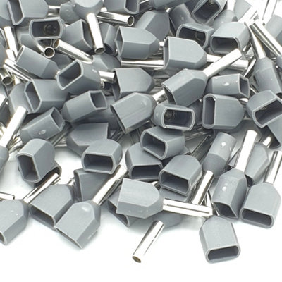 PEPTE 100pcs 0.75mm Grey Dual Bootlace Crimp Ferrules Insulated Cord End Terminal