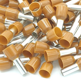 PEPTE 100pcs 10mm Insulated Brown Single Cord End Terminal Crimp Bootlace Ferrules