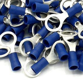 PEPTE 100pcs Blue Insulated Crimp Ring Terminals 10.5mm Stud Size Connectors