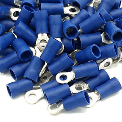 PEPTE 100pcs Blue Insulated Crimp Ring Terminals 3.2mm Stud Size Connectors