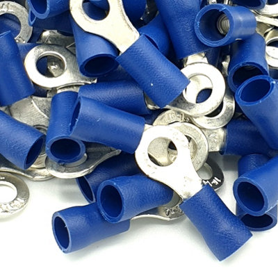 PEPTE 100pcs Blue Insulated Crimp Ring Terminals 4.3mm Stud Size Connectors