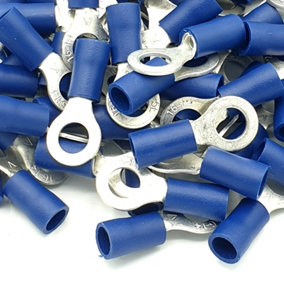 PEPTE 100pcs Blue Insulated Crimp Ring Terminals 5.3mm Stud Size Connectors