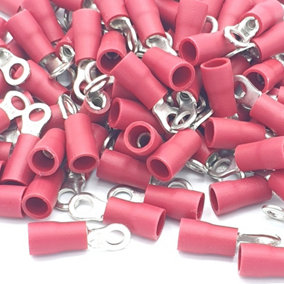 PEPTE 100pcs Red Insulated Crimp Ring Terminals 3.2mm Stud Size Connectors