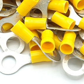 PEPTE 100pcs Yellow Insulated Crimp Ring Terminals 10.5mm Stud Size Connectors