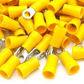 PEPTE 100pcs Yellow Insulated Crimp Ring Terminals 3.7mm Stud Size Connectors