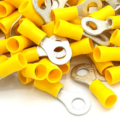 PEPTE 100pcs Yellow Insulated Crimp Ring Terminals 8.4mm Stud Size Connectors