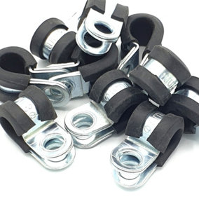 PEPTE 10pcs x 8mm Rubber Lined Cable P-Clips Steel Hose P Clamps