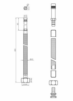 PEPTE 40cm Long M10 x 3/8 Inch BSP Black Nylon Braided Flexible Tap Faucet Tail Hose