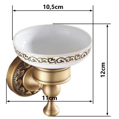 PEPTE Antique Brass Bathroom Sink Soap Dish with Wall Mounted Ceramics Plate