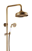 PEPTE Antique Brass Retro Brushed Bath Shower Mixer Tap Panel Wall Mounted Rainfall