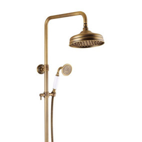 PEPTE Antique Brass Retro Brushed Bath Shower Mixer Tap Panel Wall Mounted Rainfall