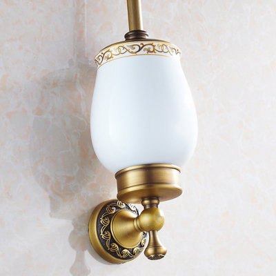 PEPTE Antique Brass WC Toilet Cleaning Brush + Wall Mounted Holder with Ceramics Cup - 4
