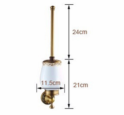 PEPTE Antique Brass WC Toilet Cleaning Brush + Wall Mounted Holder with Ceramics Cup - 5