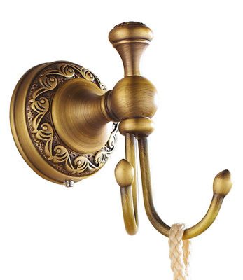 PEPTE Bathroom Door Double Towel Coat Hangers Dressing-Gown Hooks Antique Brass