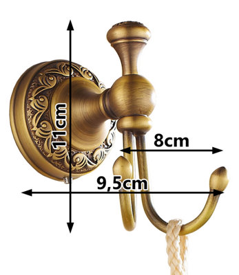 PEPTE Bathroom Door Double Towel Coat Hangers Dressing-Gown Hooks Antique Brass