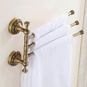 PEPTE Bathroom Rotatable Towel Bar Triple Straight Rail 3-tier Hanger Antique Brass