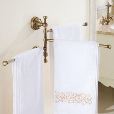 PEPTE Bathroom Rotatable Towel Bar Triple Straight Rail 3-tier Hanger Antique Brass - 3