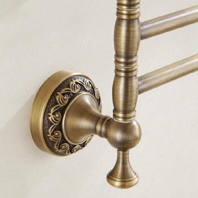 PEPTE Bathroom Rotatable Towel Bar Triple Straight Rail 3-tier Hanger Antique Brass - 4