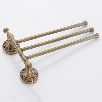 PEPTE Bathroom Rotatable Towel Bar Triple Straight Rail 3-tier Hanger Antique Brass - 5