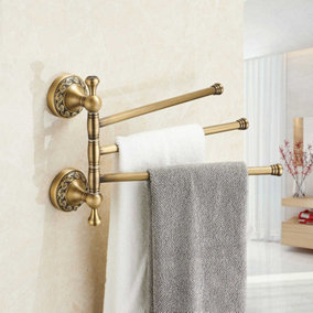 PEPTE Bathroom Rotatable Towel Holder Triple Bar Rail 3-Tier Hanger Antique Brass