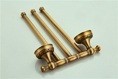 PEPTE Bathroom Rotatable Towel Holder Triple Bar Rail 3-Tier Hanger Antique Brass - 3