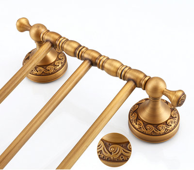 PEPTE Bathroom Rotatable Towel Holder Triple Bar Rail 3-Tier Hanger Antique Brass - 4