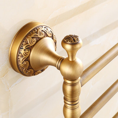 PEPTE Bathroom Rotatable Towel Holder Triple Bar Rail 3-Tier Hanger Antique Brass - 5