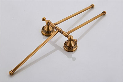 PEPTE Bathroom Rotatable Towel Holder Triple Bar Rail 3-Tier Hanger Antique Brass - 6