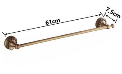PEPTE Bathroom Single Towel Bar 60cm Rail Hanger Wall Mounted Rack Antique Brass - 4