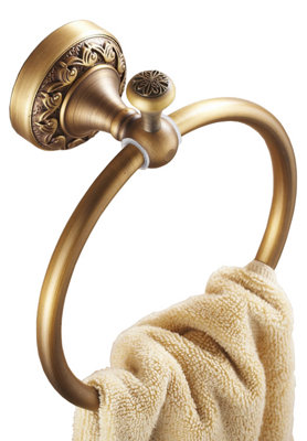 PEPTE Bathroom Toilet Round Towel Ring Dressing-Gown Wall Mounted Hanger Antique Brass