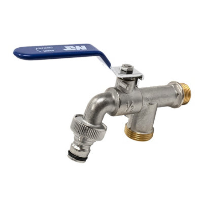 PEPTE Double Garden Tap Ball Valve Quickfit Connection 1/2" x 3/4" x 3/4" Inch BSP