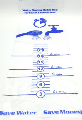 PEPTE Flow Rate Bag Tap Shower Head Simple 10s Saving Water Measuring Tool 0-24 l/min