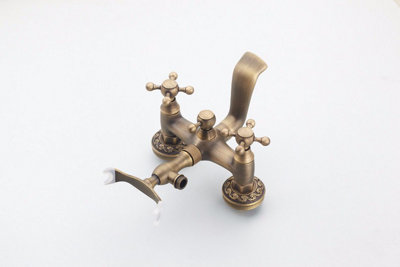 PEPTE Retro Brushed Bathroom Bath Filler Mixer Tap Wall Mounted Antique Brass - 4