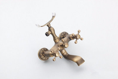 PEPTE Retro Brushed Bathroom Bath Filler Mixer Tap Wall Mounted Antique Brass - 5