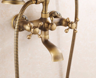 PEPTE Retro Brushed Bathroom Bath Filler Mixer Tap Wall Mounted Antique Brass - 6