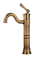 PEPTE Tall Retro Antique Brass Basin Sink Tap Faucet Single Lever