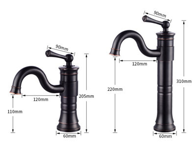 PEPTE Tall Retro Antique Brass Basin Sink Tap Faucet Single Lever